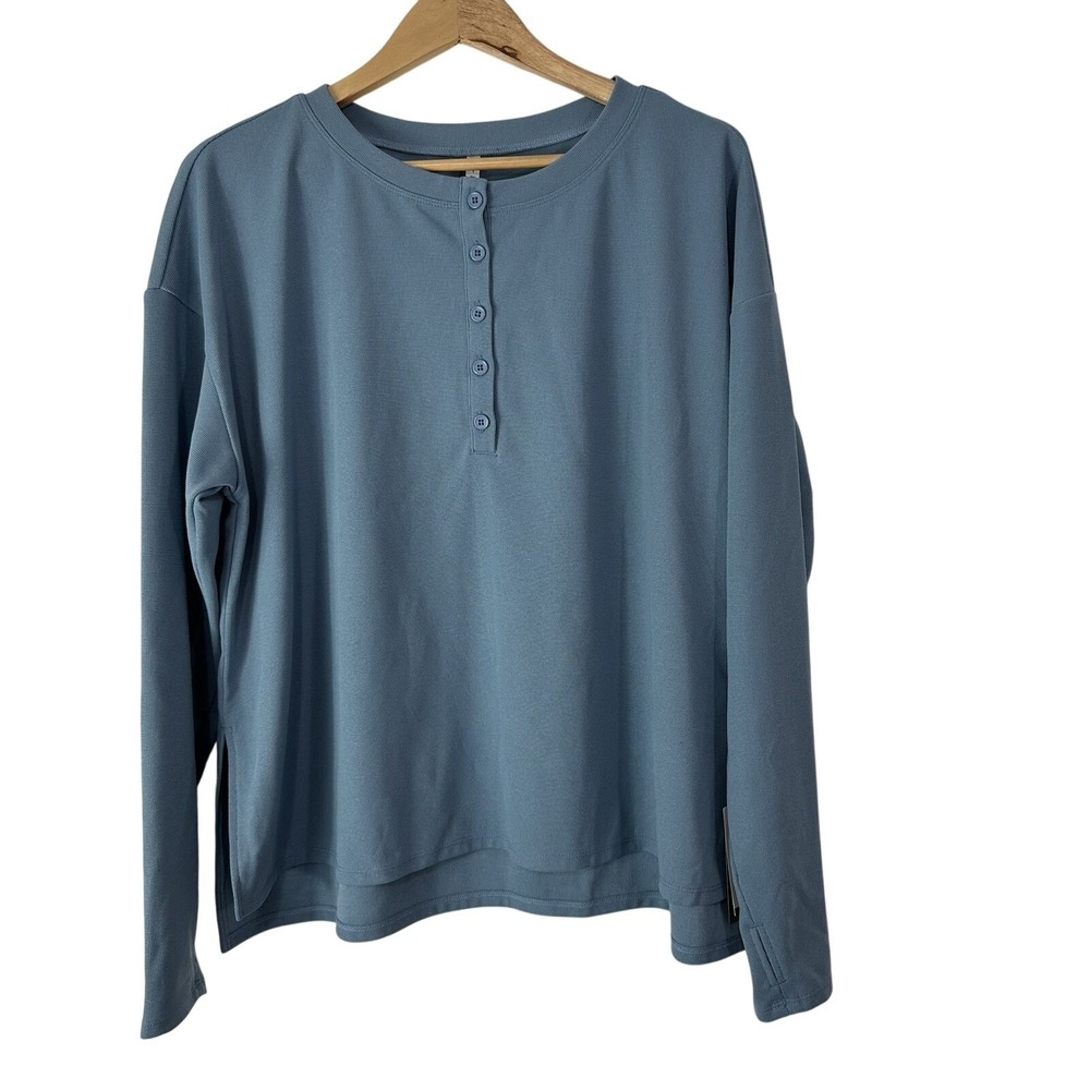 Halara Tunic Top Shirt Womens Large Crew Neck Neck Henley Stretch Knit Blue New